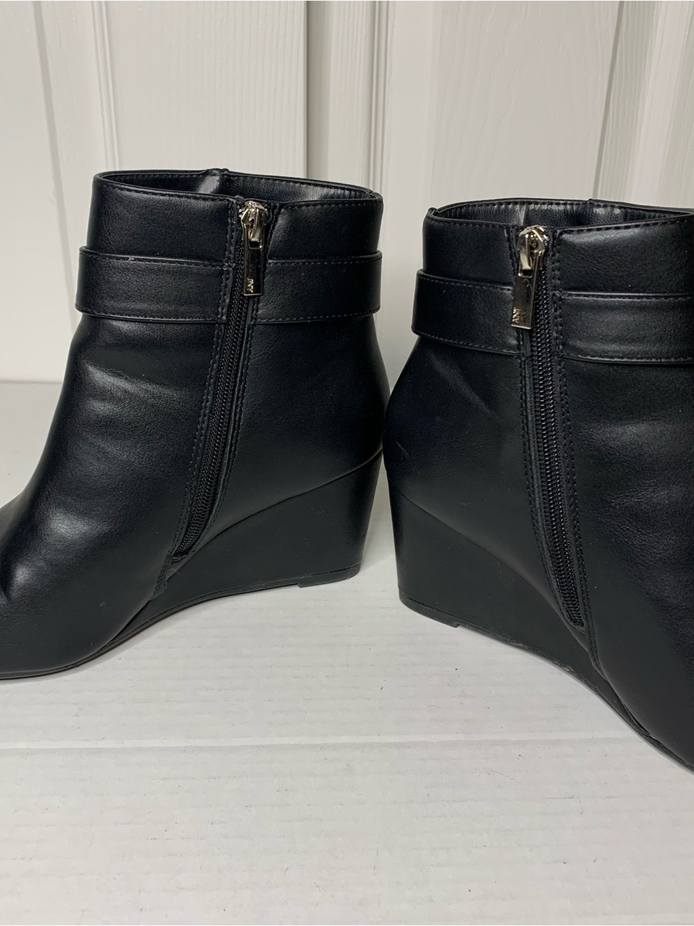 Jones NY Dellon Black Wedge Ankle Boots with Rhinestone Buckle - Picture 4 of 8